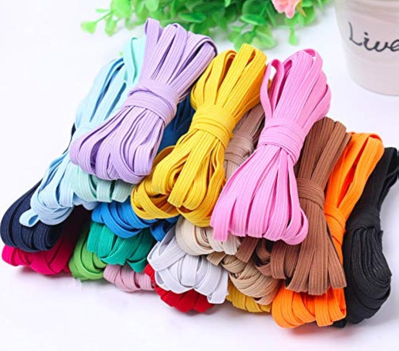 Phinicco Elastic Bands Phinicco 16 Colors 52 Yards 1/4 Inch Elastic for Sewing Masks, Headbands, Hair Bands, Shorts Waist, Shoe Laces, Wigs, Bracelets, Crafts DIY Projects(16 Colors 3m per Color) - Image 1